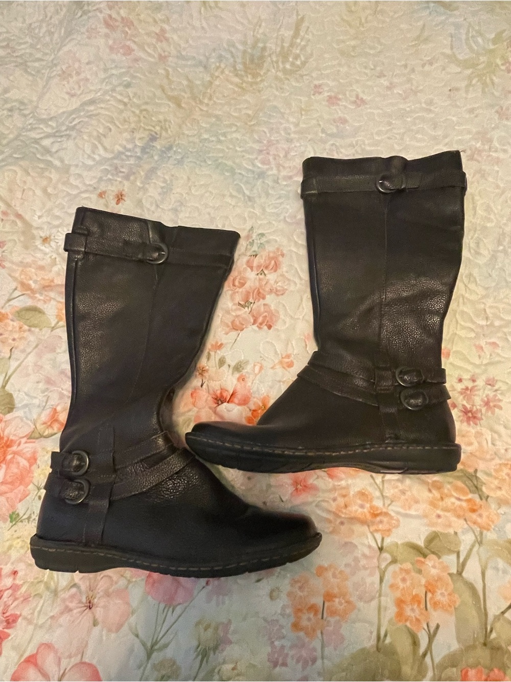 boc Black Mid-Calf Buckle Strap Heeled Boots